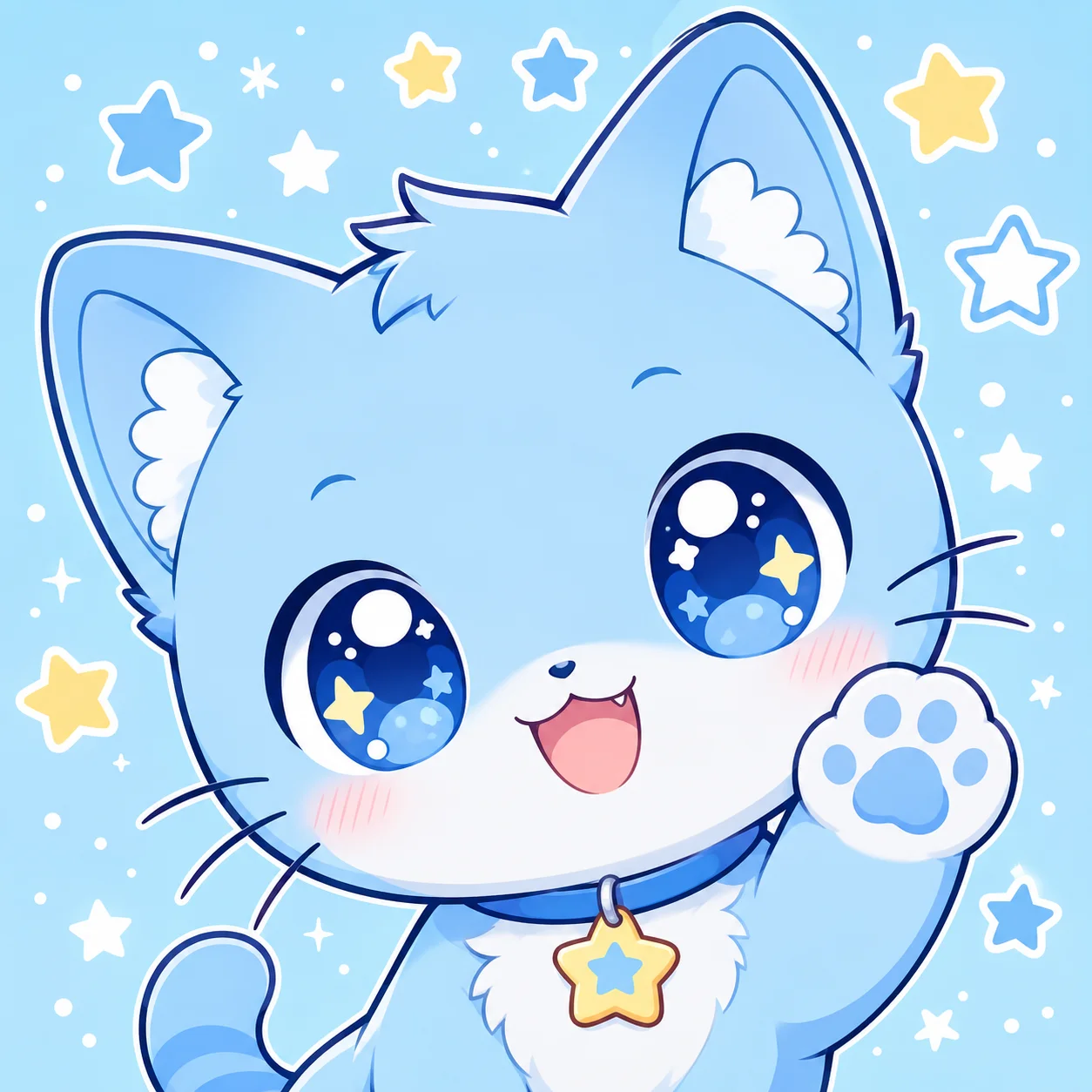 Cute blue kitty pfp with star accents and kawaii styling for aesthetic Instagram and Discord avatars