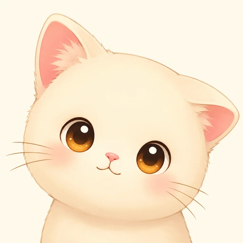 Cute cat kawaii pfp with pink ears and cream background for playful social profiles