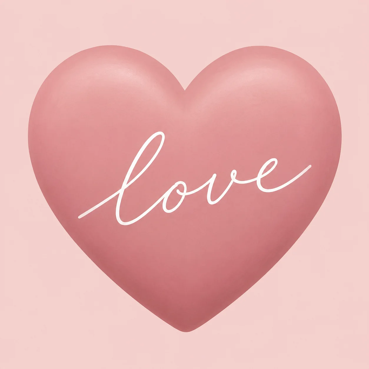 Pink heart profile picture with lowercase cursive love script across center for soft aesthetic avatars (100 characters)