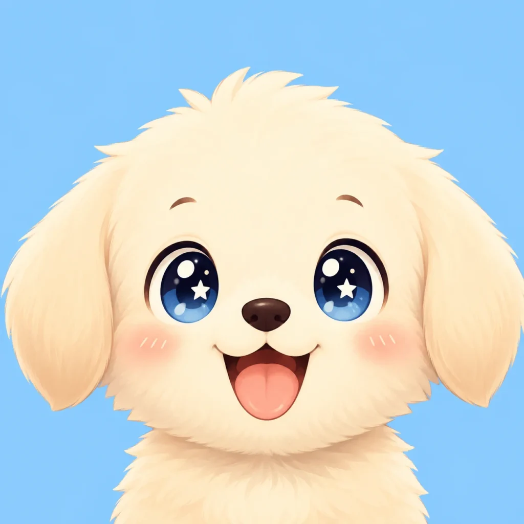Cute kawaii puppy pfp with star eyes and blue sky tones for friendly social avatars