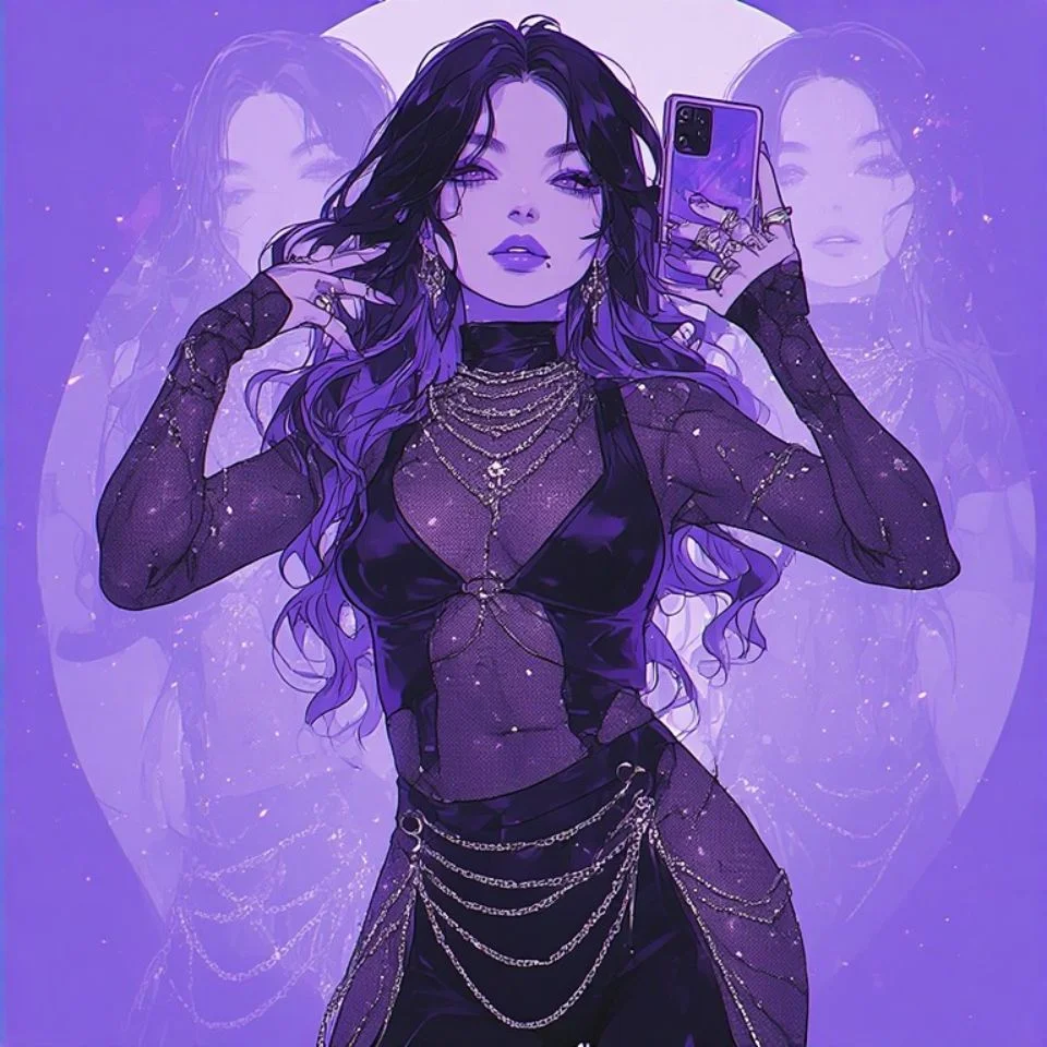 Cyber lilac pfp with sparkle edit and modern purple lighting for standout Steam and Discord avatars