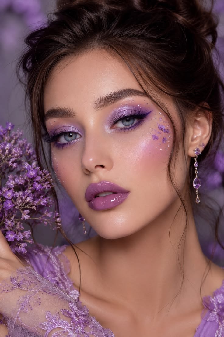 Dreamy violet avatar with soft makeup and calm expression for aesthetic profile pictures