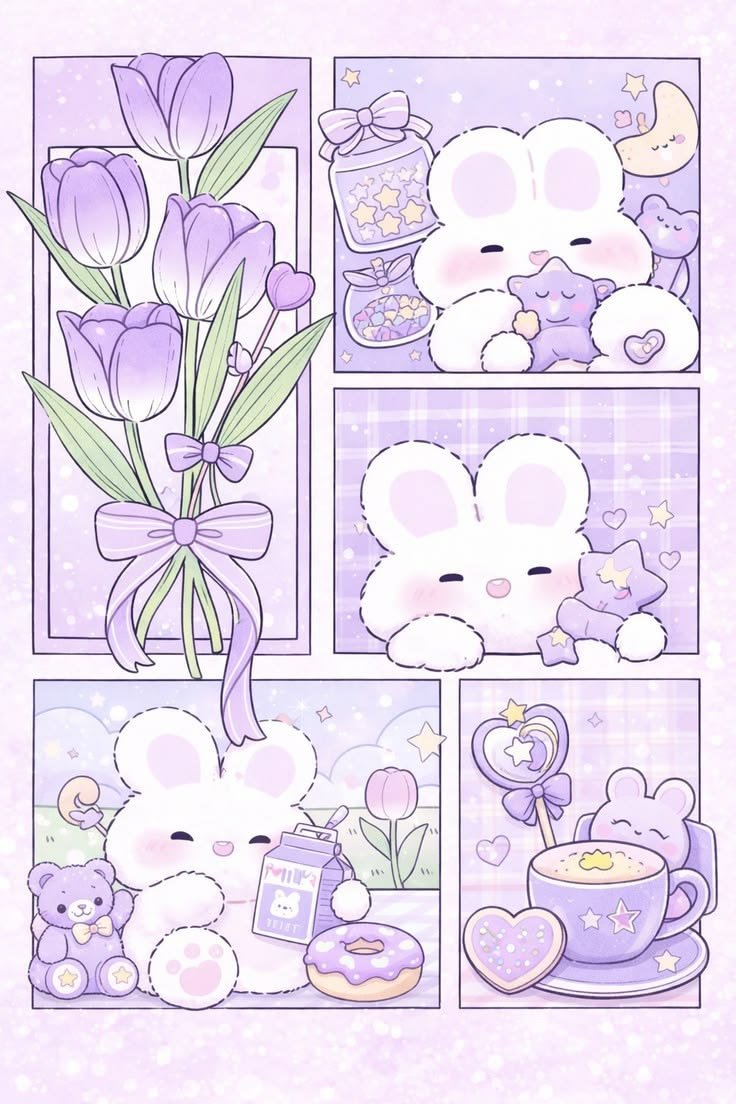 Duo lilac pfp with cat and rabbit theme for cute matching friend or couple avatars