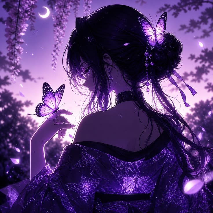 Elegant purple avatar with butterfly light accents for graceful aesthetic social profiles