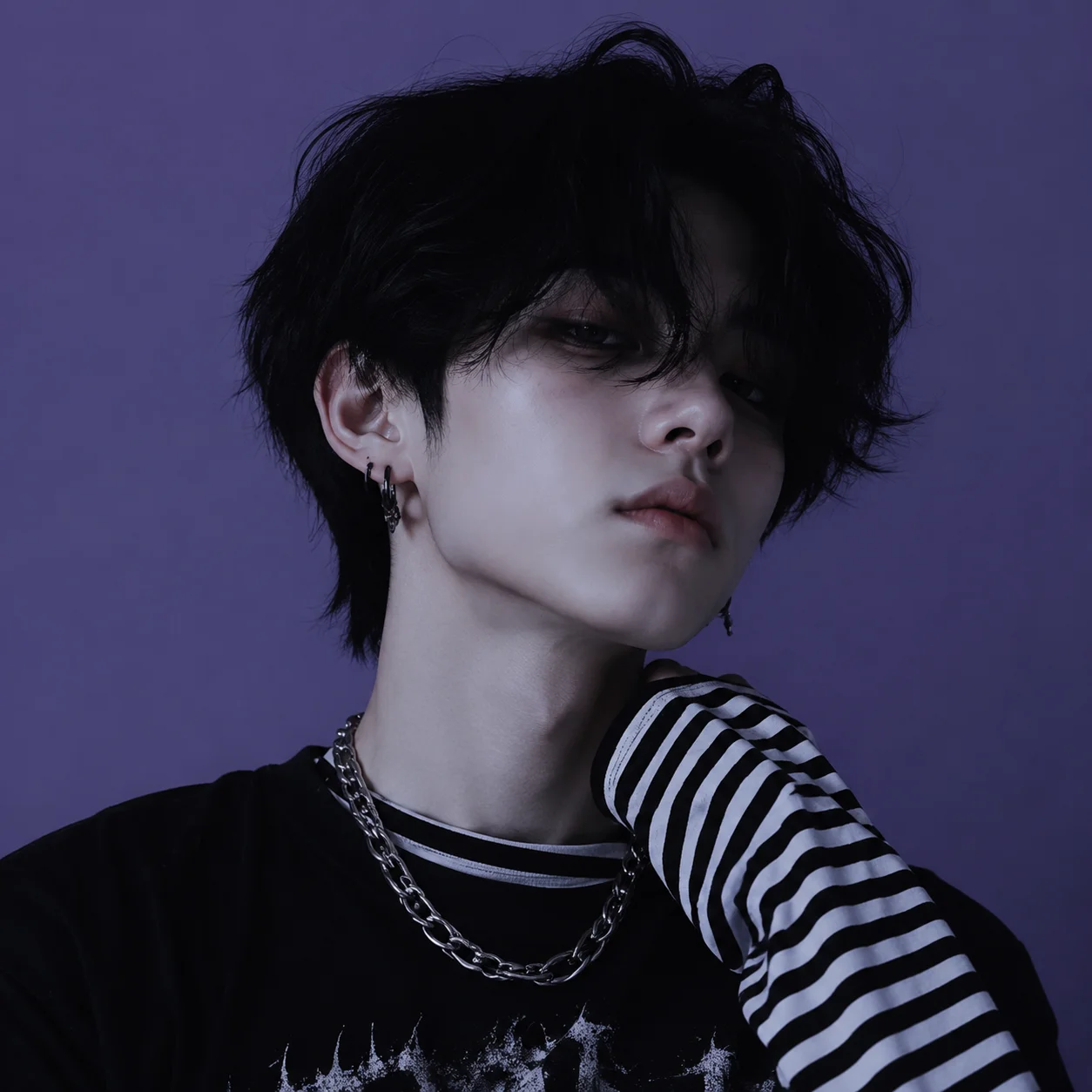 Black and white emo pfp with grainy close-up crop for minimalist Discord profile use