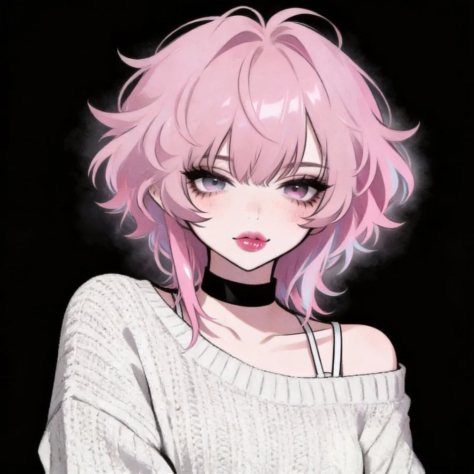 Cute emo pfp with pink hair, heart clips and soft eyes for TikTok and Instagram avatars