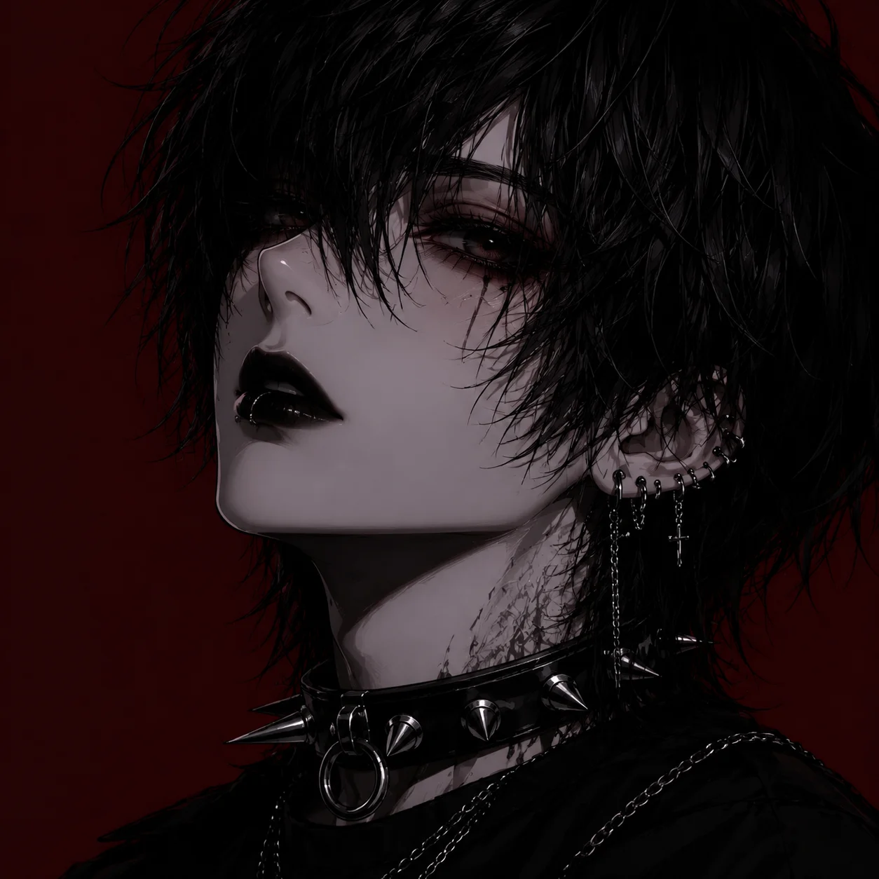 Gothic emo pfp showing facial piercings and dark makeup for stylish Instagram profile pictures