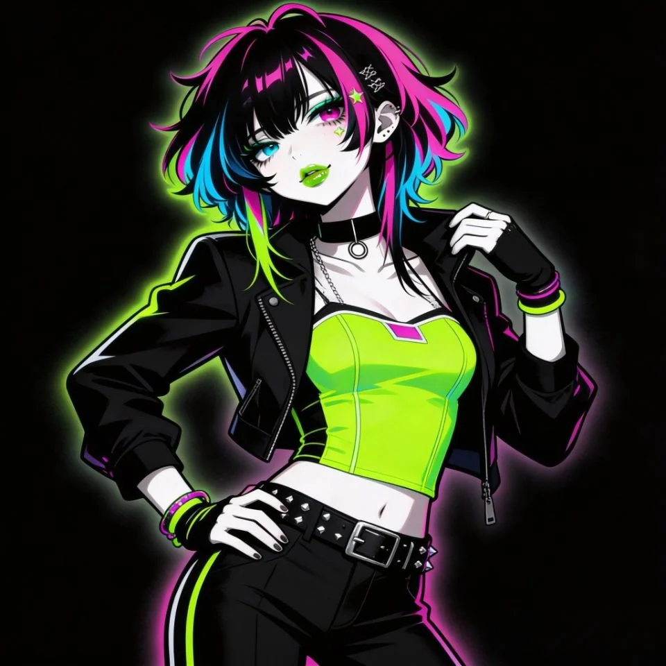 Scene emo pfp with neon green hair streaks for bold Y2K Discord avatar aesthetics