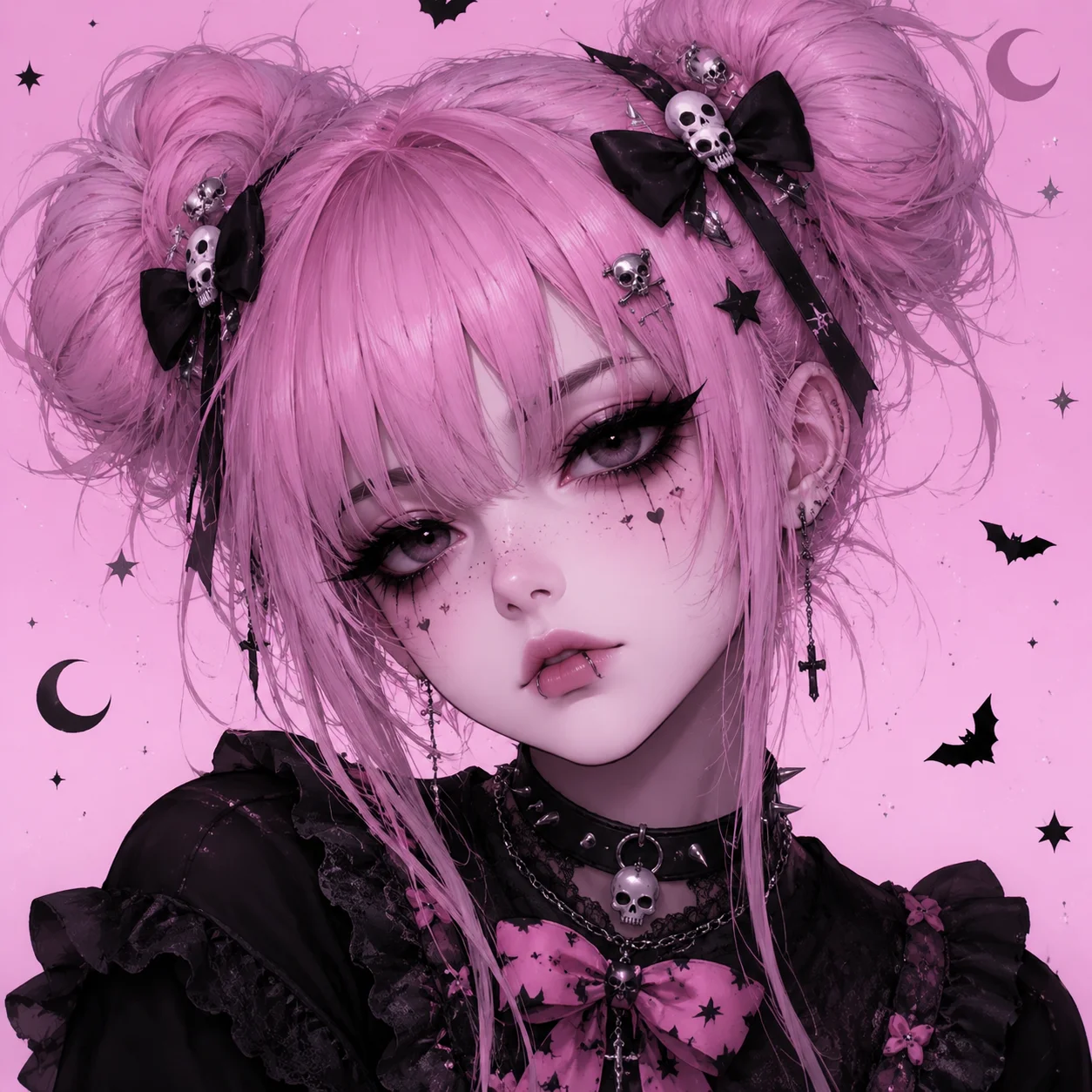 Emo pfp with leopard print bow and scenecore styling for retro alt profile pictures