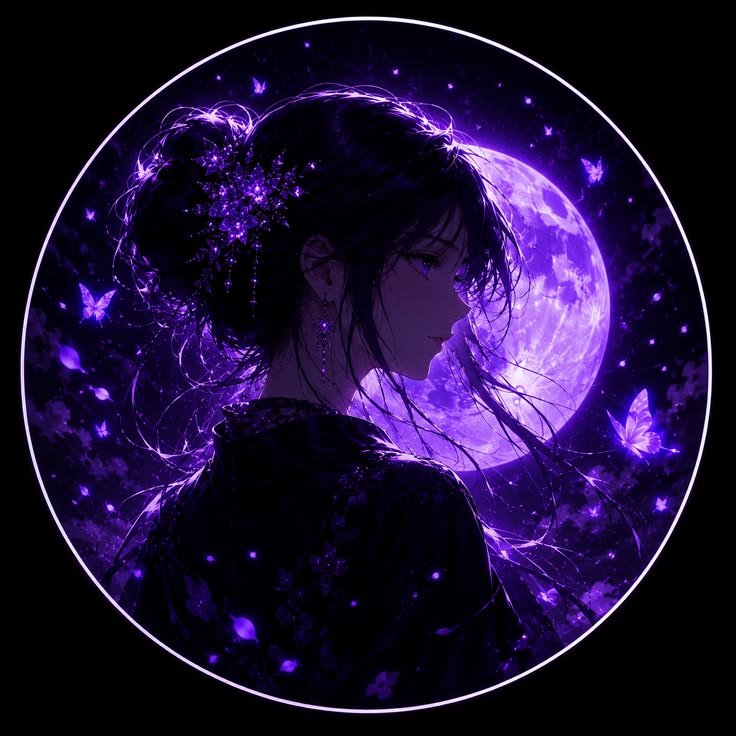Gothic purple profile picture with moon halo lighting for dark Instagram and Discord profiles