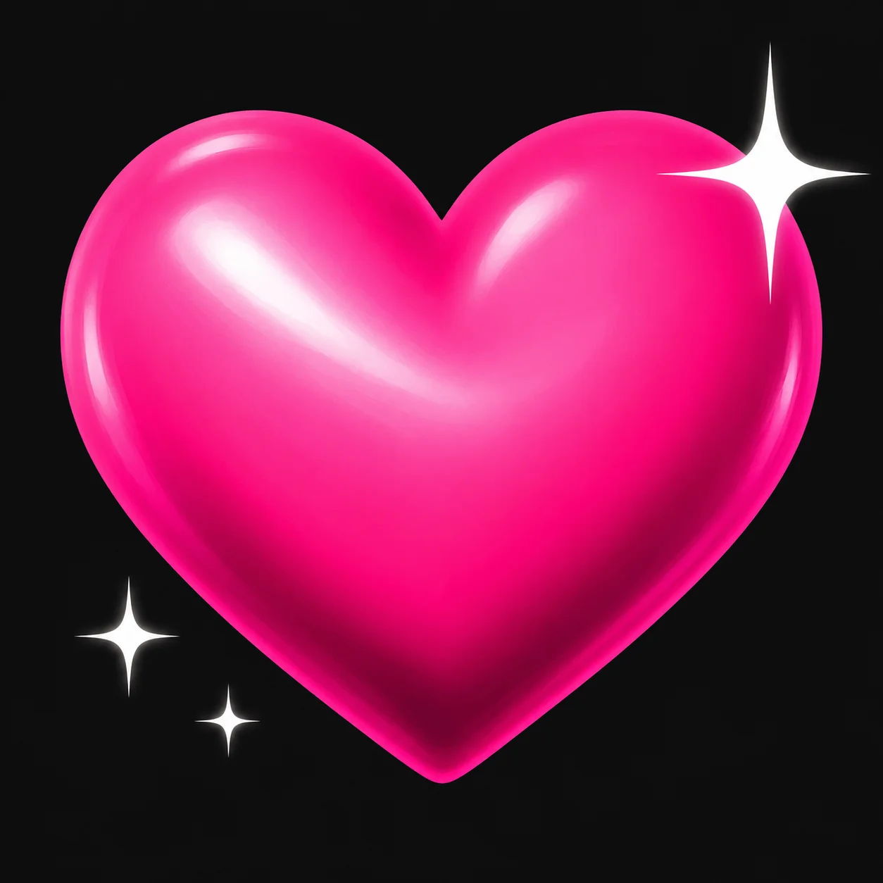 Hot pink puffy heart pfp with four-point sparkle highlights and satin sheen for bold TikTok profiles (98 characters)
