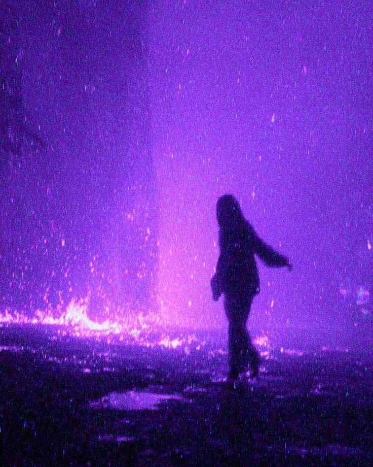 Intense violet avatar in a rainy night scene for cool dark profile picture styling