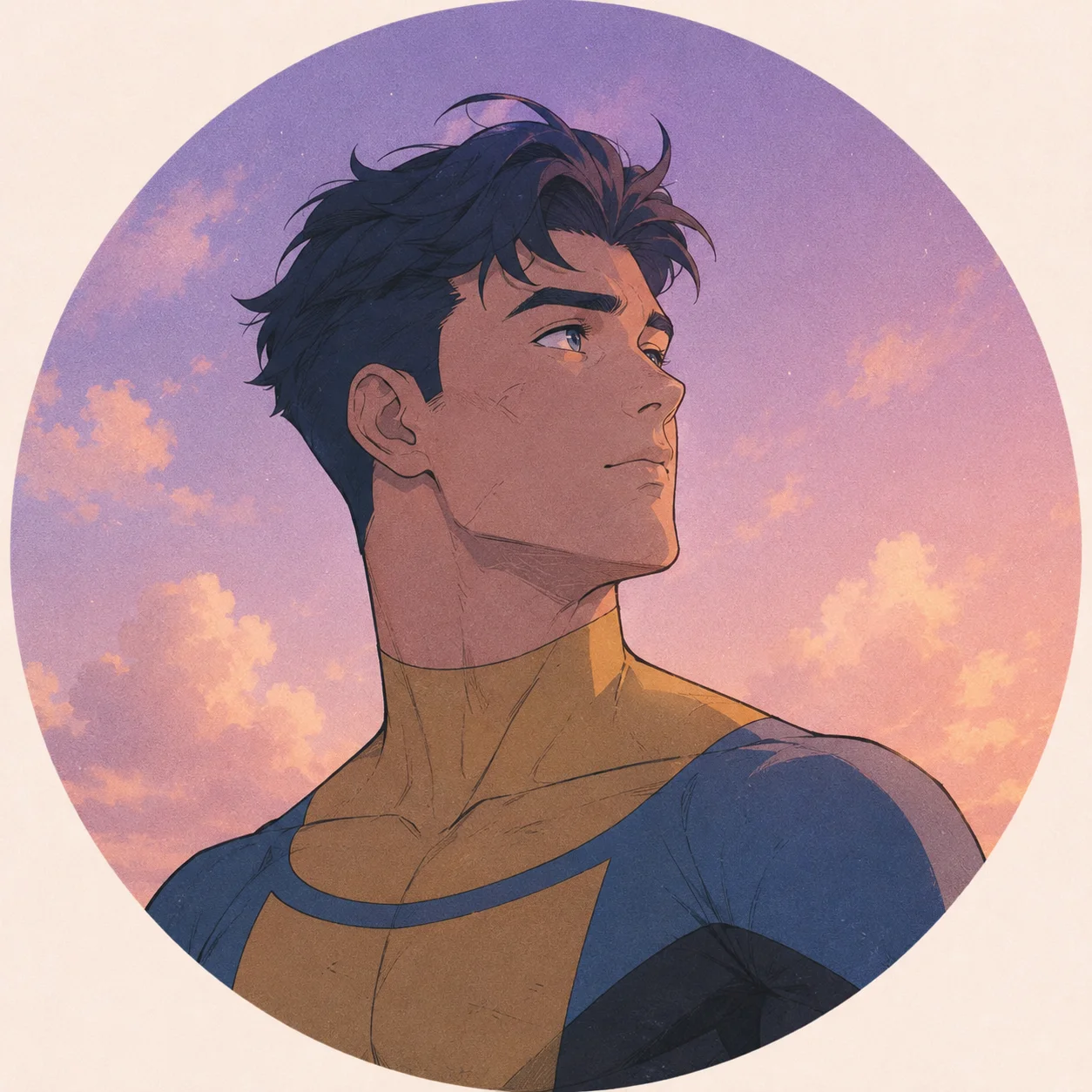 Aesthetic invincible pfp with pastel gradient background and soft Mark Grayson portrait for Instagram vibes