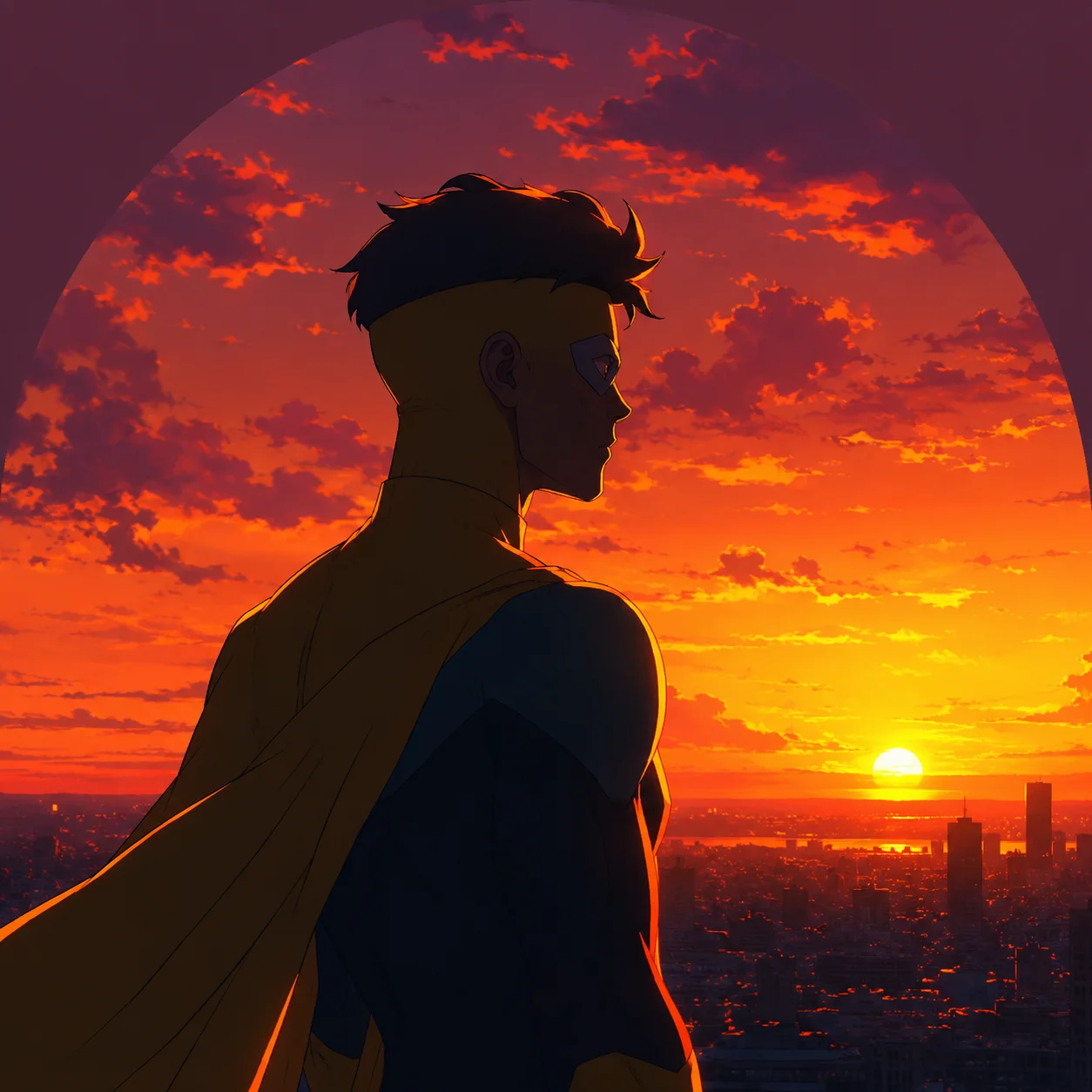 Sunset silhouette invincible aesthetic pfp with warm orange sky perfect for moody TikTok profiles