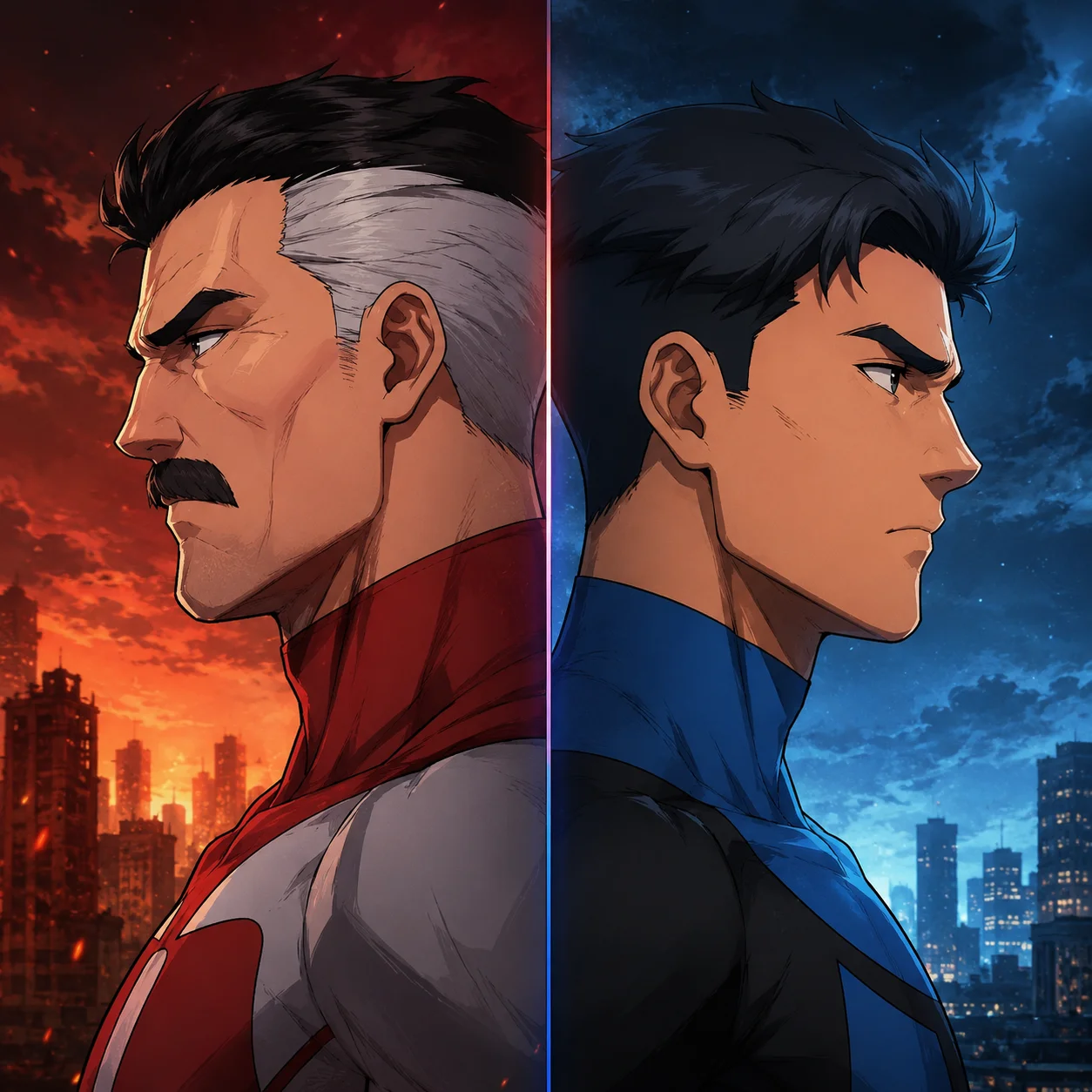 Father son Omni-Man and Mark matching invincible pfp with generational bond for dramatic Discord duos