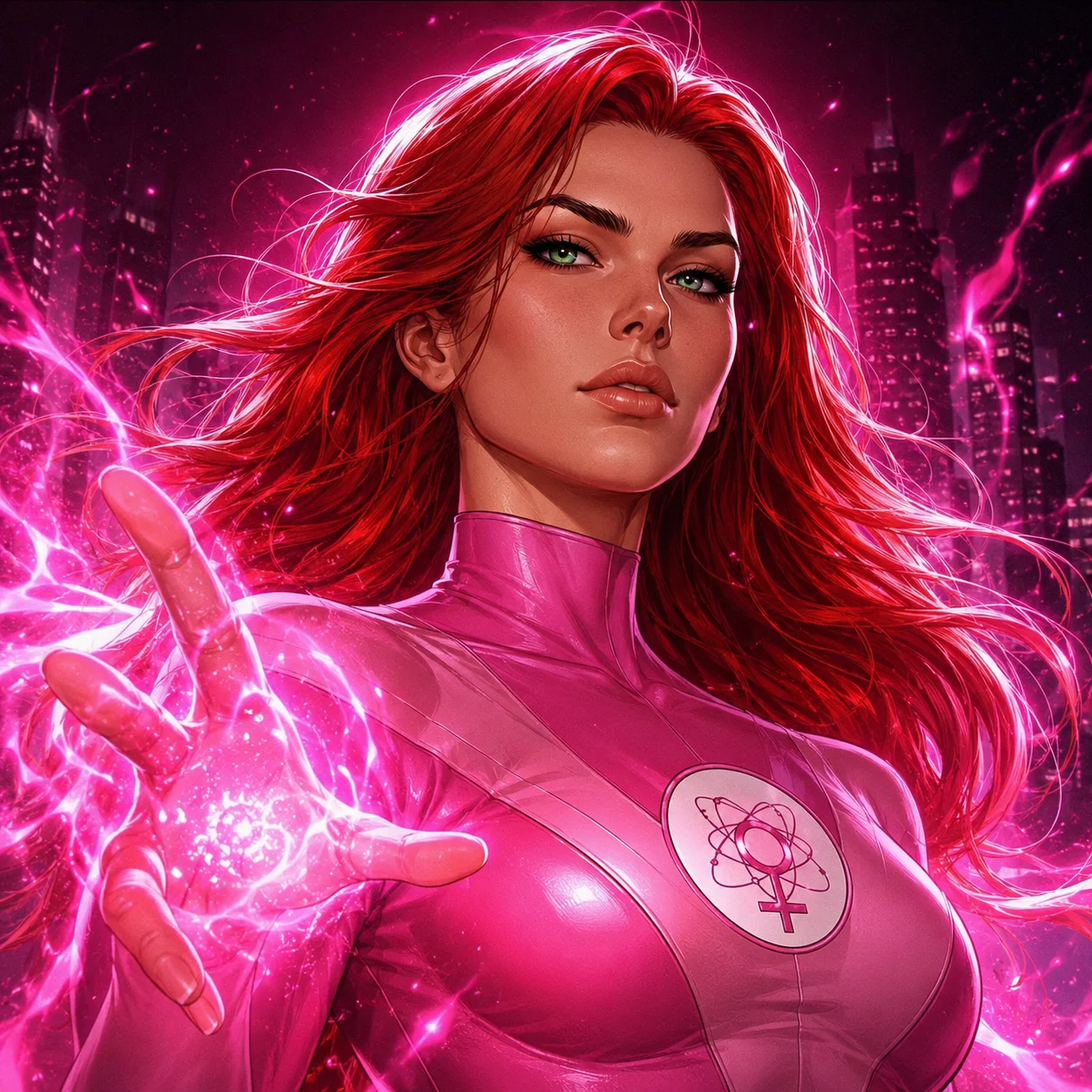 4K HD Atom Eve invincible pfp with glowing pink energy and sharp detail for premium Instagram profiles