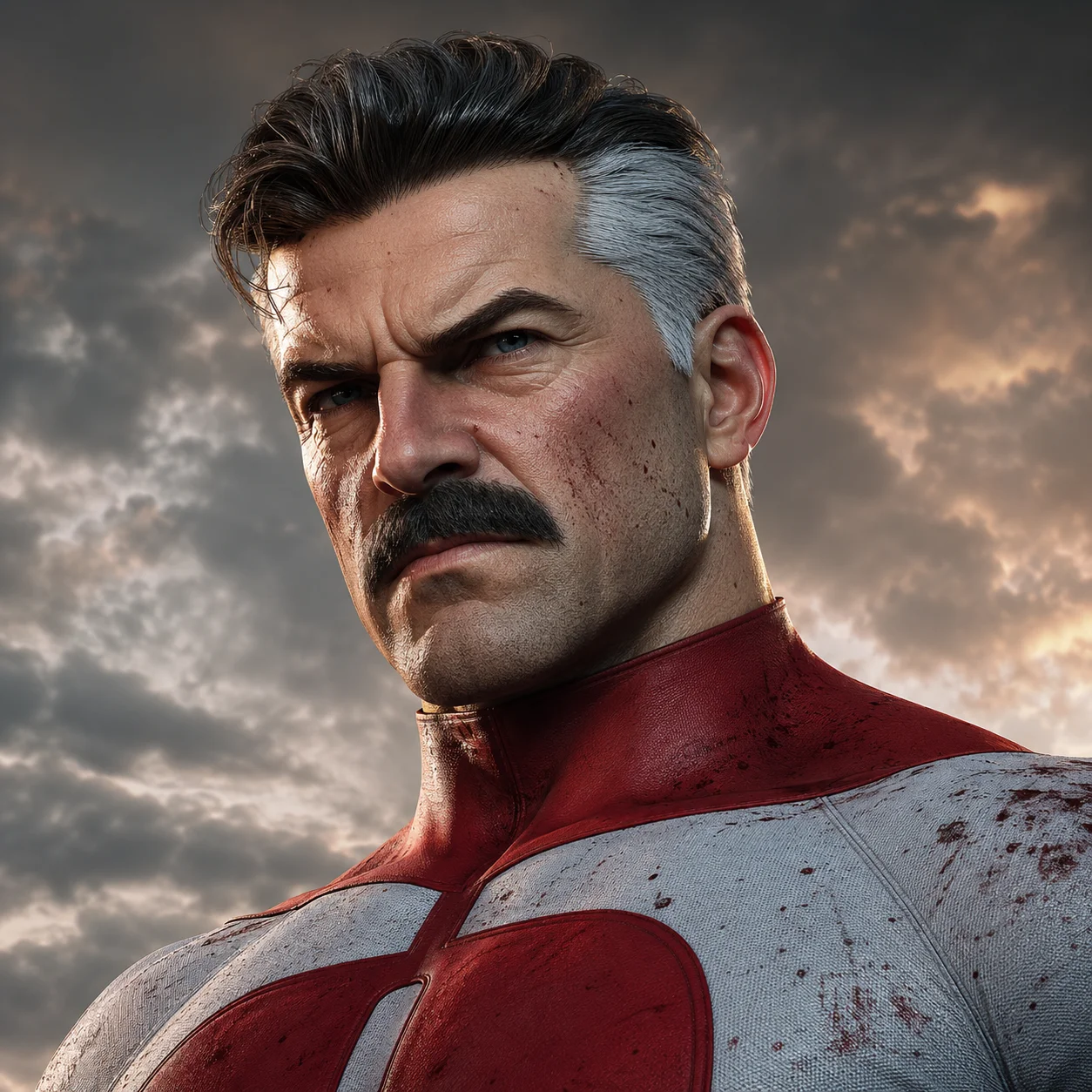 Ultra detail 4K Omni-Man invincible pfp with sharp mustache texture for HD Discord villain profiles