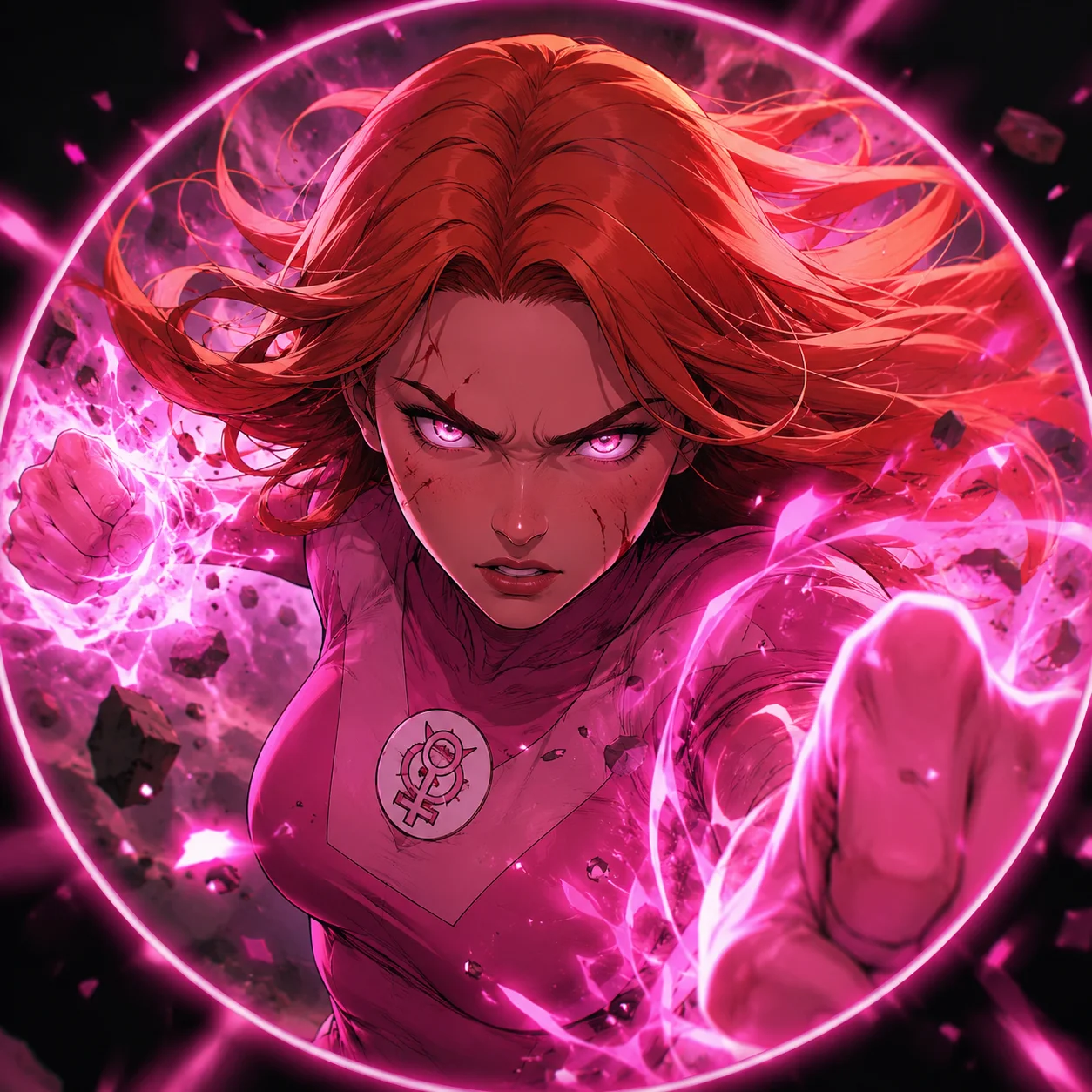 Warrior Atom Eve invincible pfp in battle mode with fierce expression for combat Discord avatars