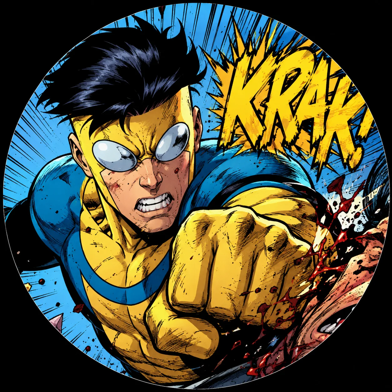 Action panel invincible comic pfp with dynamic punch and speed lines for gamer Discord avatars
