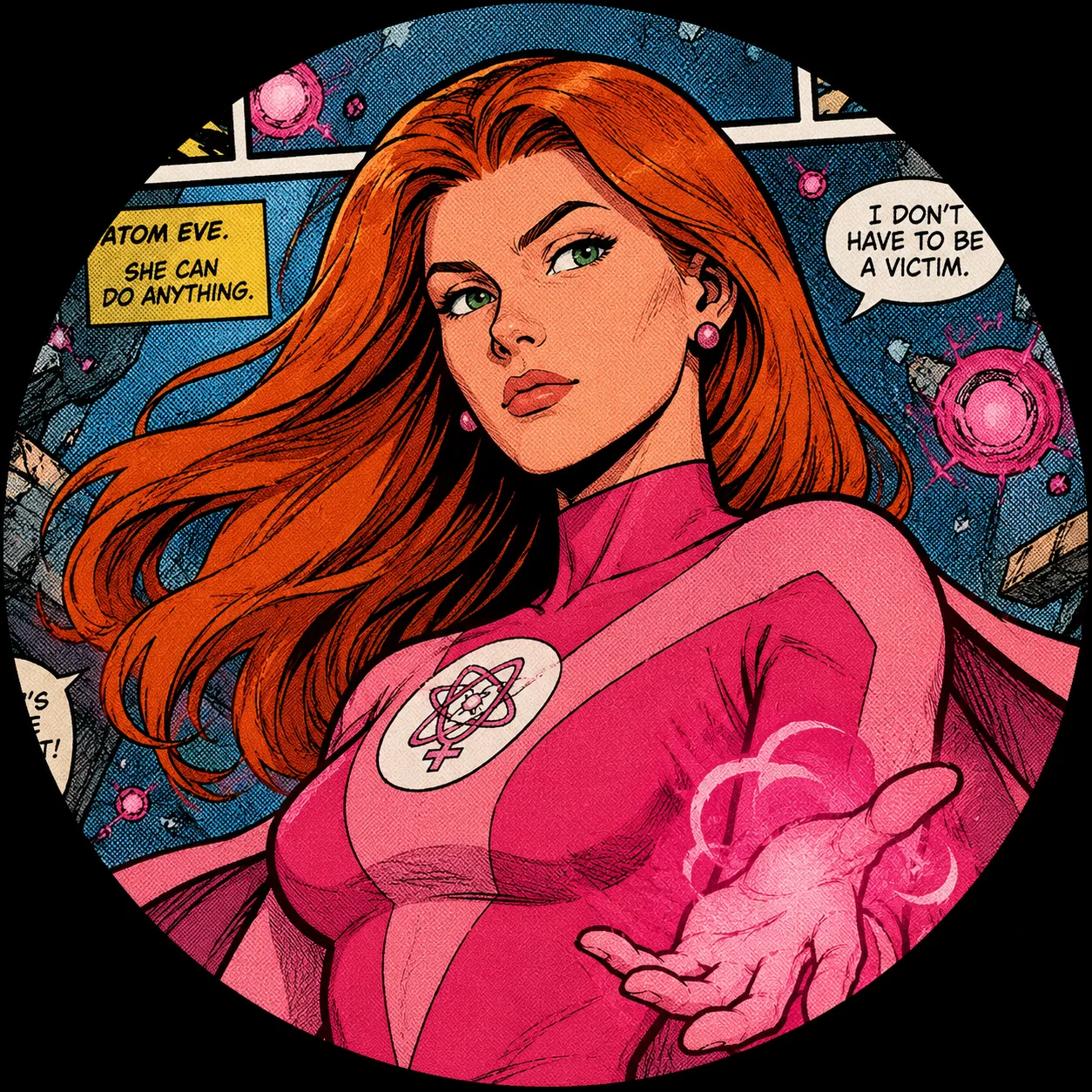 Classic costume Atom Eve comic invincible pfp with original design for retro Discord girl profiles