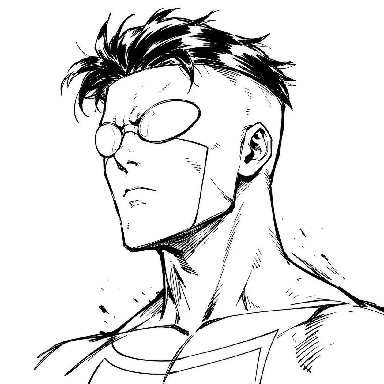 Monochrome ink sketch invincible comic pfp with minimalist line art for artistic Discord profiles