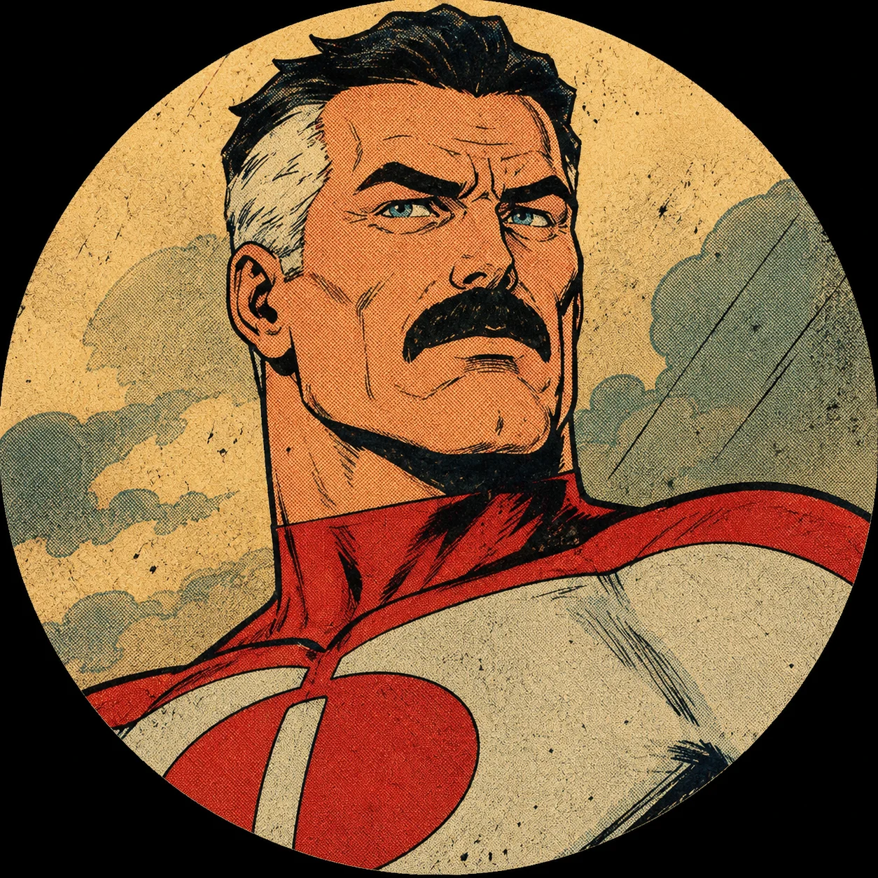 Vintage print Omni-Man comic invincible pfp with retro colors for classic Discord fandom profiles