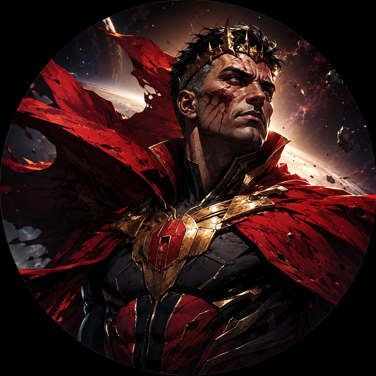 Glowing red eyes Emperor Mark invincible pfp with menacing stare for dark Discord villain profiles