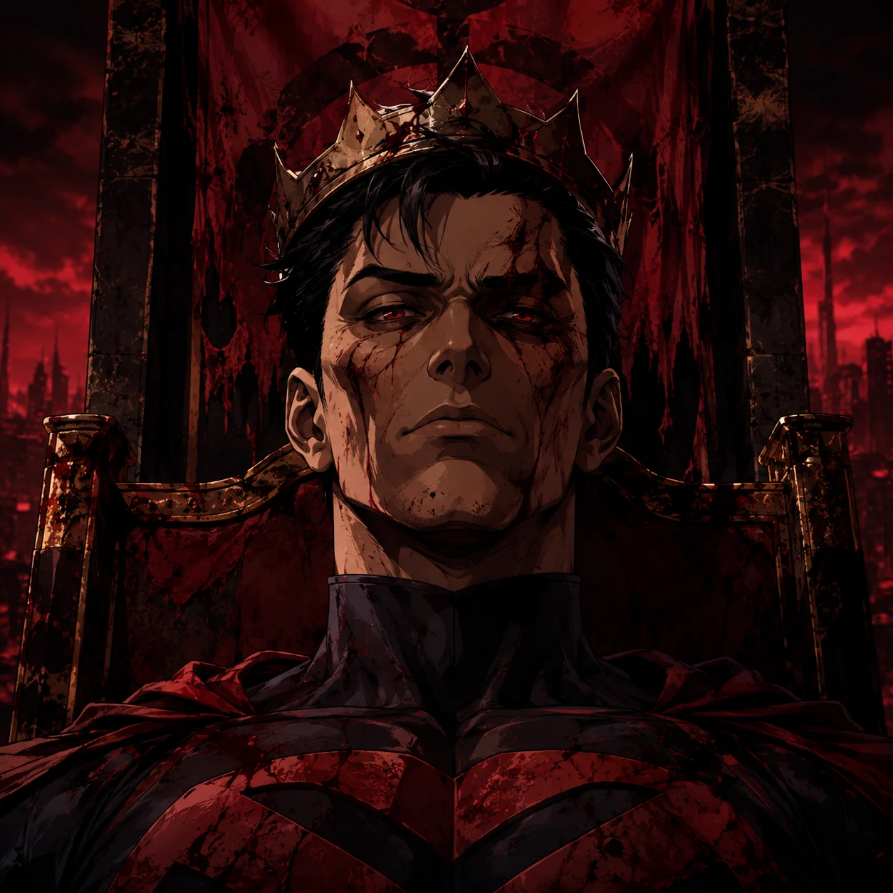 Emperor Mark Grayson invincible pfp with scarred face and dark crown ideal for edgy Discord avatars