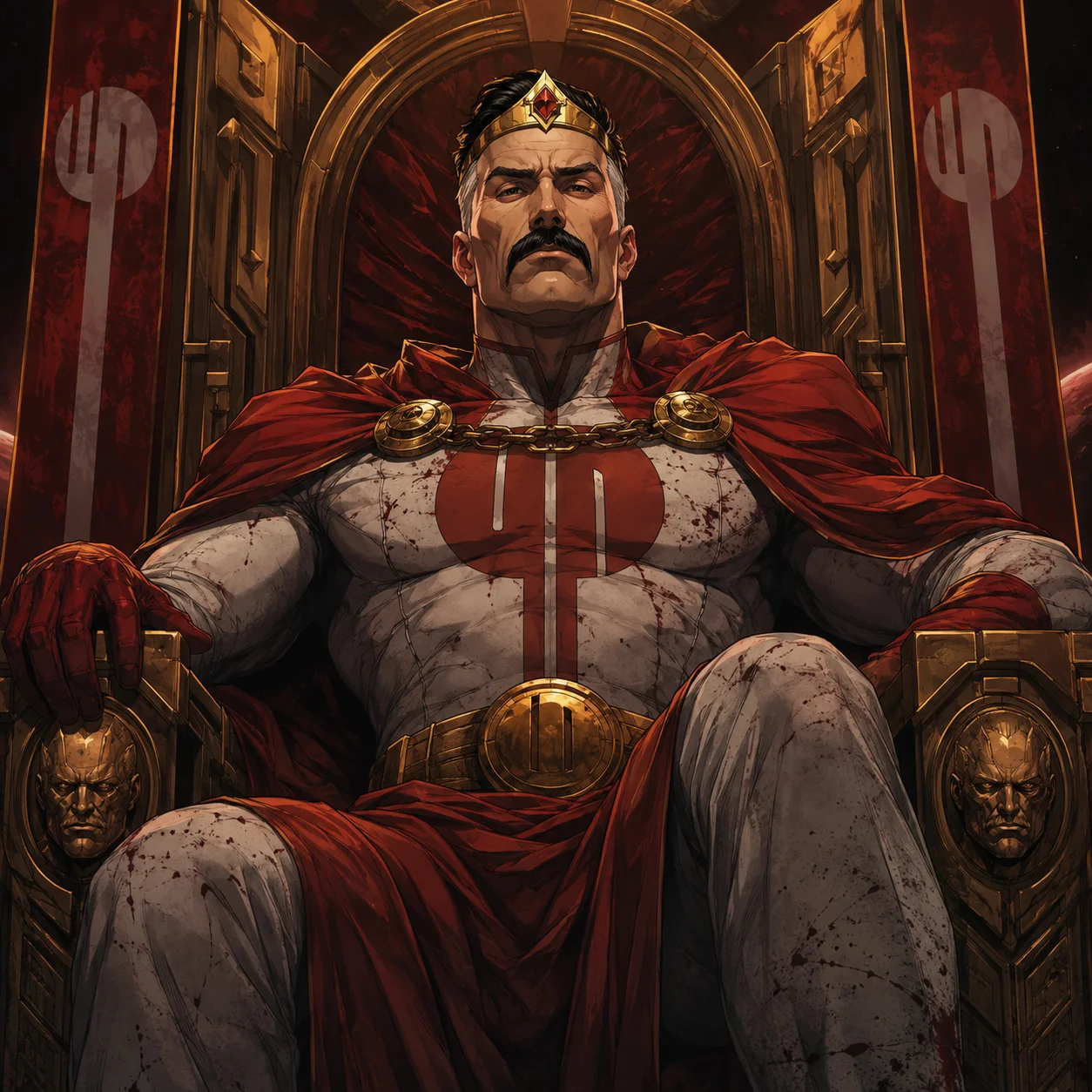 Emperor Omni-Man invincible pfp on Viltrumite throne with royal composition for regal Discord profiles
