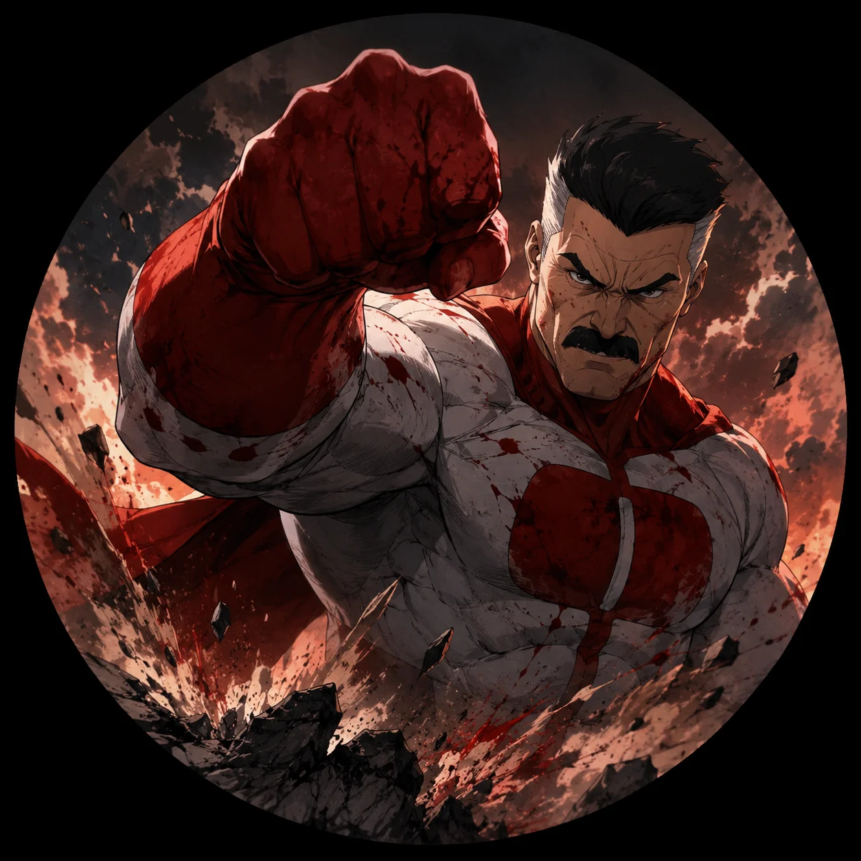 Power pose Omni-Man invincible pfp with clenched fist and Viltrumite strength for combat Discord avatars