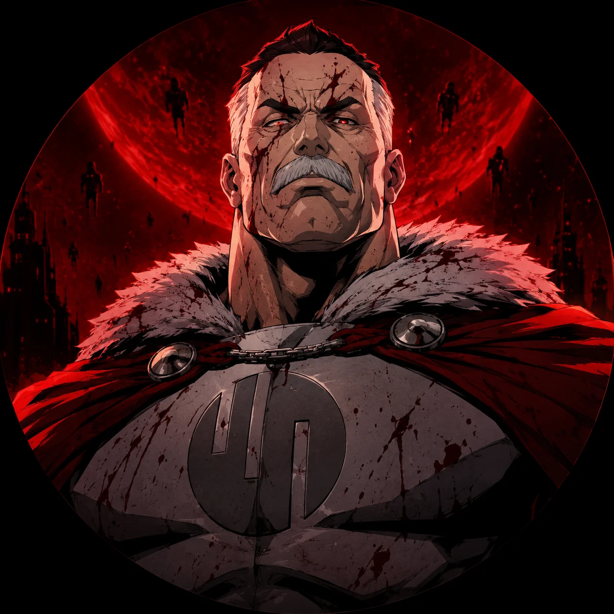 Emperor Thragg Viltrumite invincible pfp with terrifying stare and imperial cape for villain Discord avatars