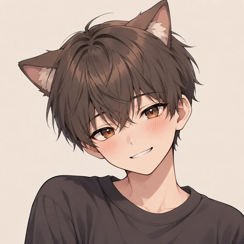 Kawaii boy anime pfp with cat ears and blush for cute Discord profile icons