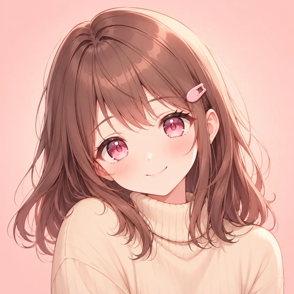 Cute anime girl kawaii pfp with pink eyes and soft blush perfect for Discord and TikTok profiles