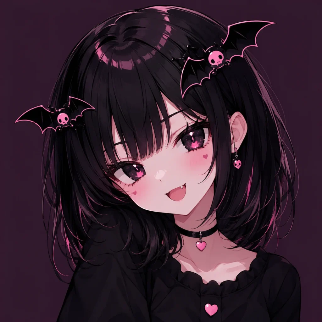 Pink and black dark kawaii pfp with mischievous cute energy for Discord and TikTok