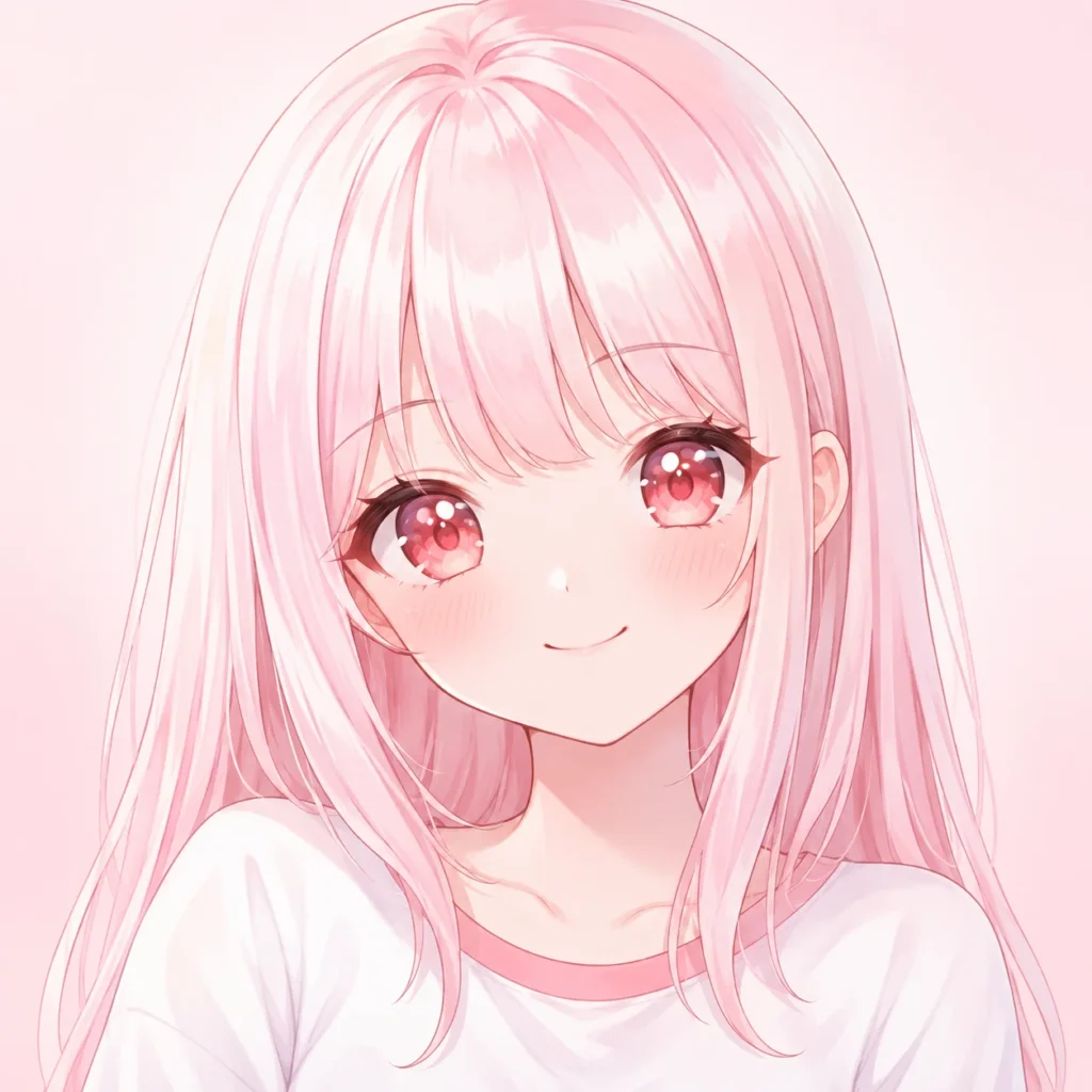Kawaii pfp with strawberry milk colors and soft anime styling for cute profile icons