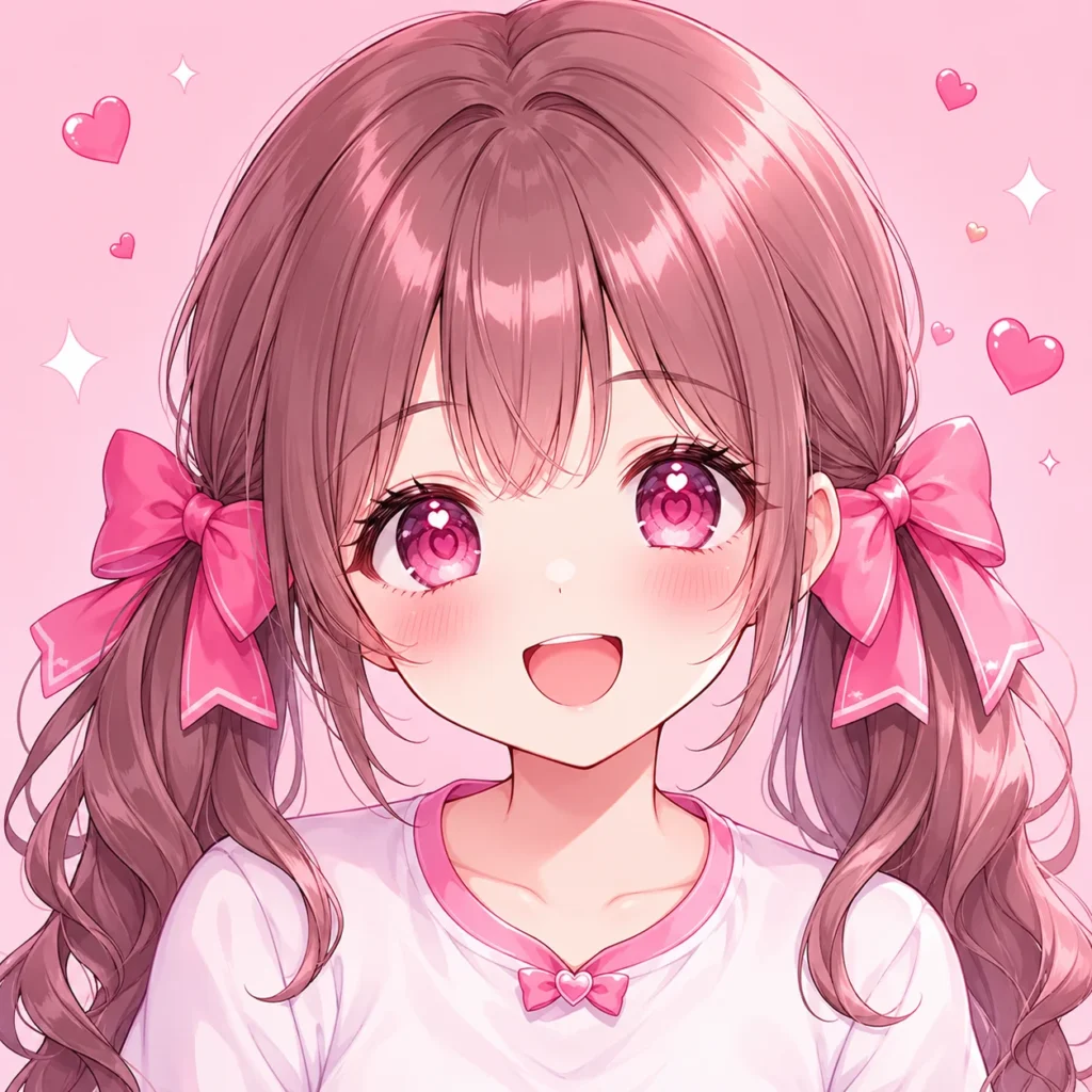 Kawaii pink pfp with bows and heart sparkles for soft aesthetic profile pictures