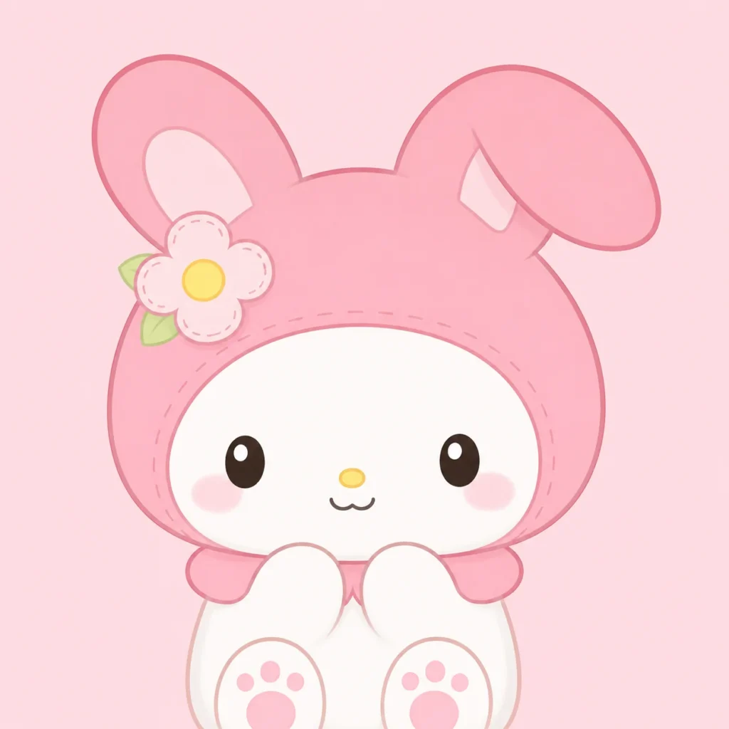 My Melody style kawaii pfp with pastel flowers for cute social media profile pictures