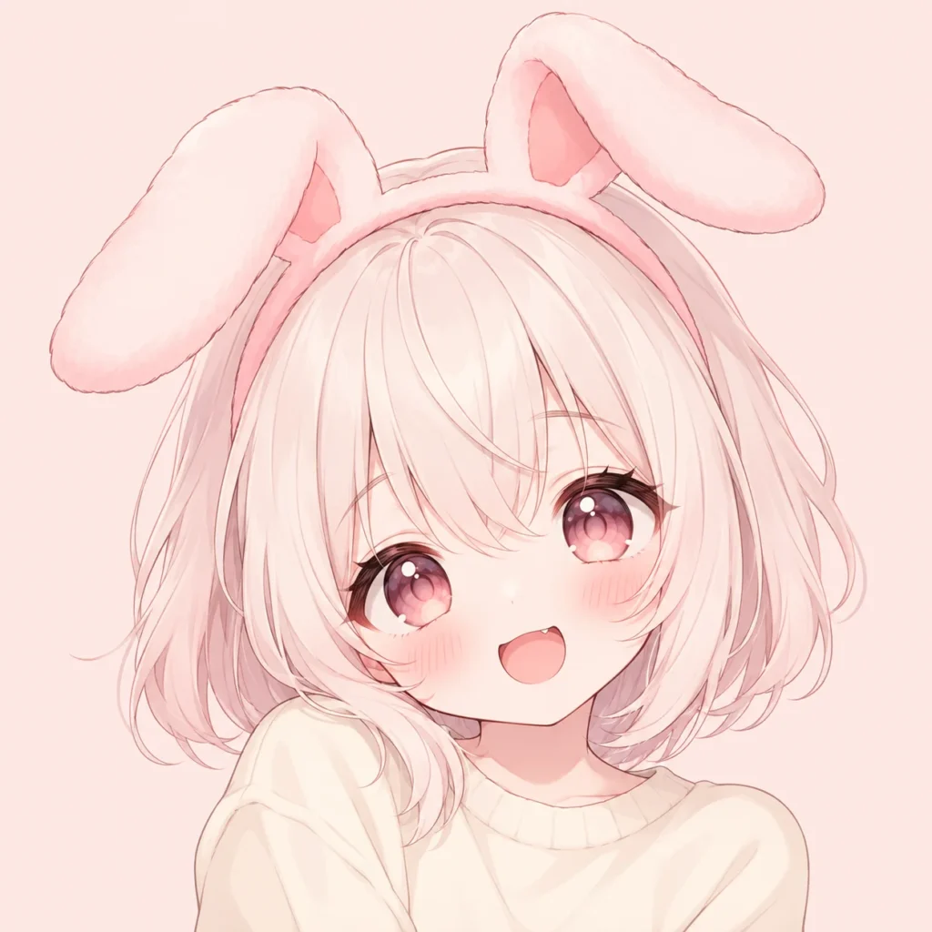 Soft pink kawaii pfp with bunny ears and blush tones for TikTok and Discord avatars