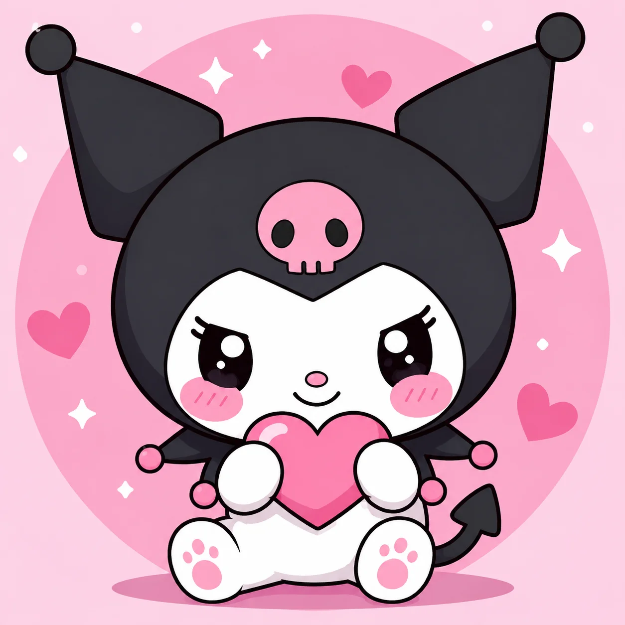 Chibi-style kuromi pfp holding a small heart, a cute kawaii profile picture perfect for playful Discord avatars