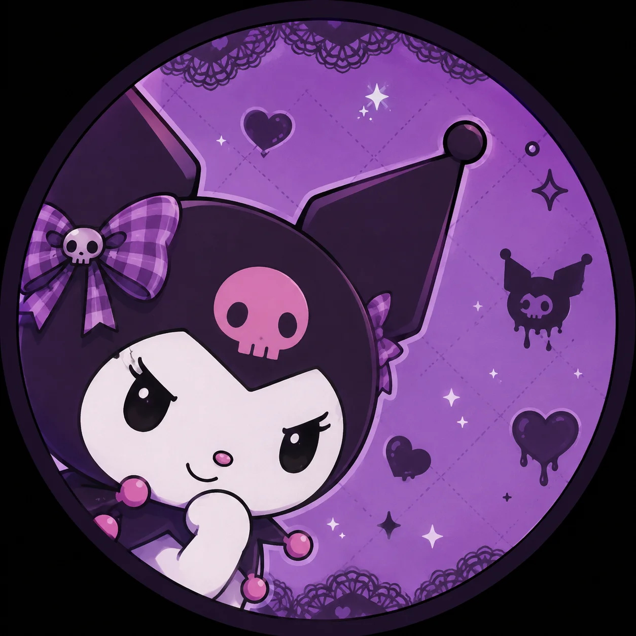 Kuromi and My Melody matching pfp set in purple and pink tones, a best-friend duo avatar for Discord and Instagram