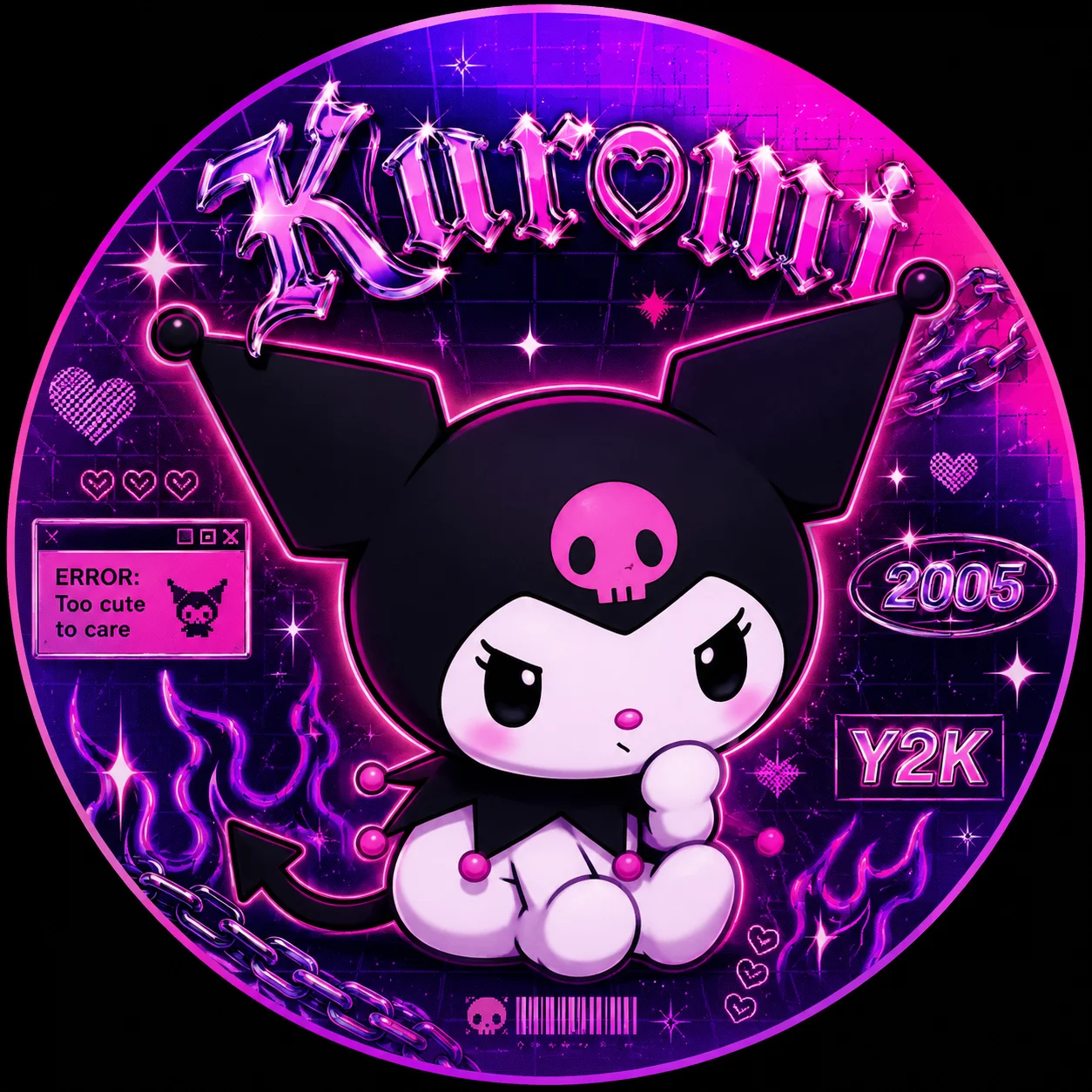 Neon gradient Y2K kuromi pfp with pink and purple tones, retro aesthetic avatar for aesthetic Instagram and Discord icons