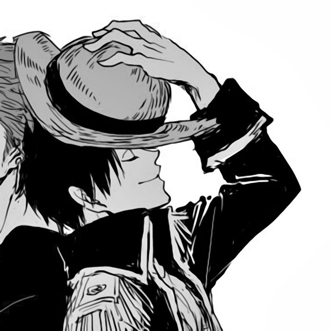 Black and white luffy pfp hat focus closeup with soft tonal shading perfect for profile icons