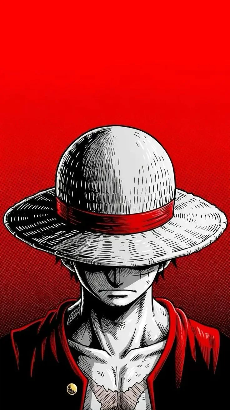 Black and white luffy pfp side profile with strong hat shadow ideal for vintage avatar use