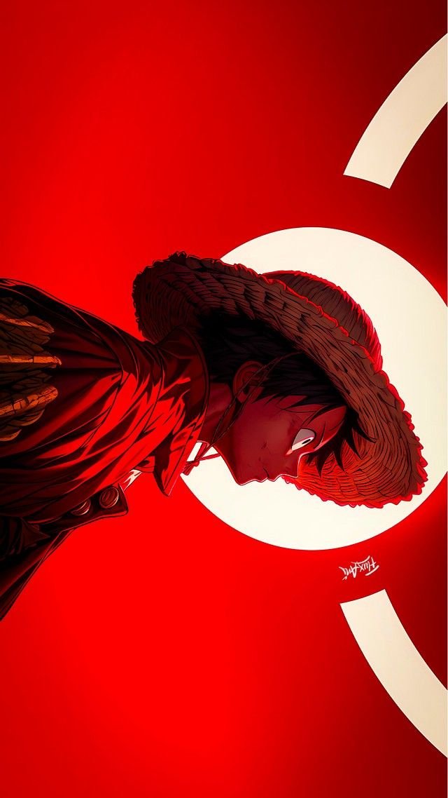 Cool luffy pfp with dark red shadows over black vest ideal for steam and discord gaming avatars