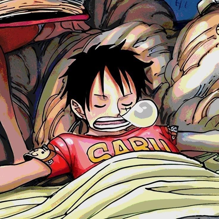 Cute sleeping luffy pfp with stuffed animal and moonlight tones perfect for late-night Discord