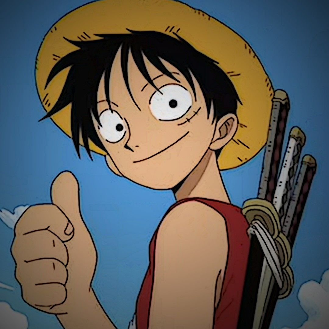 Discord ready luffy pfp with thumbs up icon and clean studio background for servers