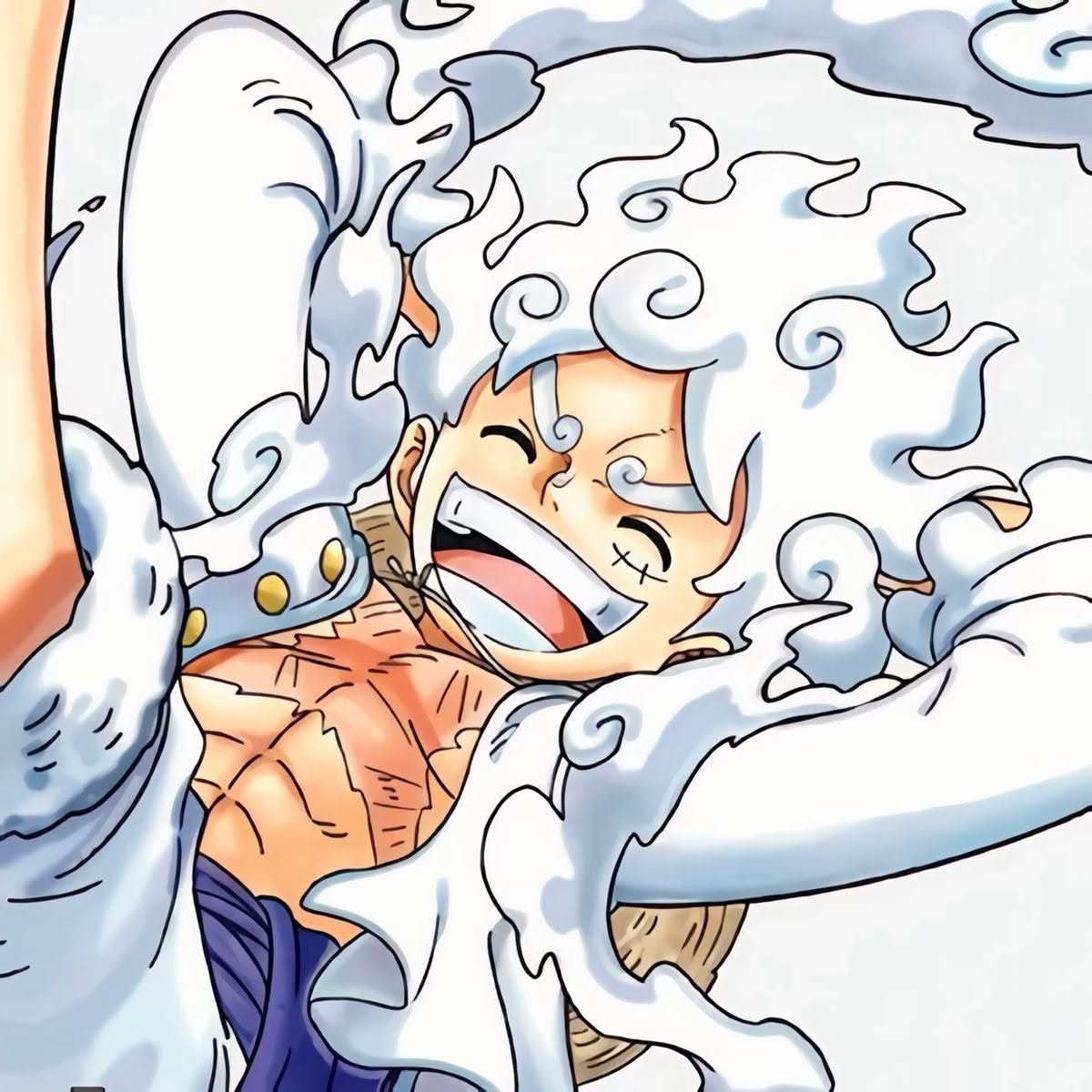 Gear 5 luffy pfp rising from white smoke ready pose for discord anime fandom servers