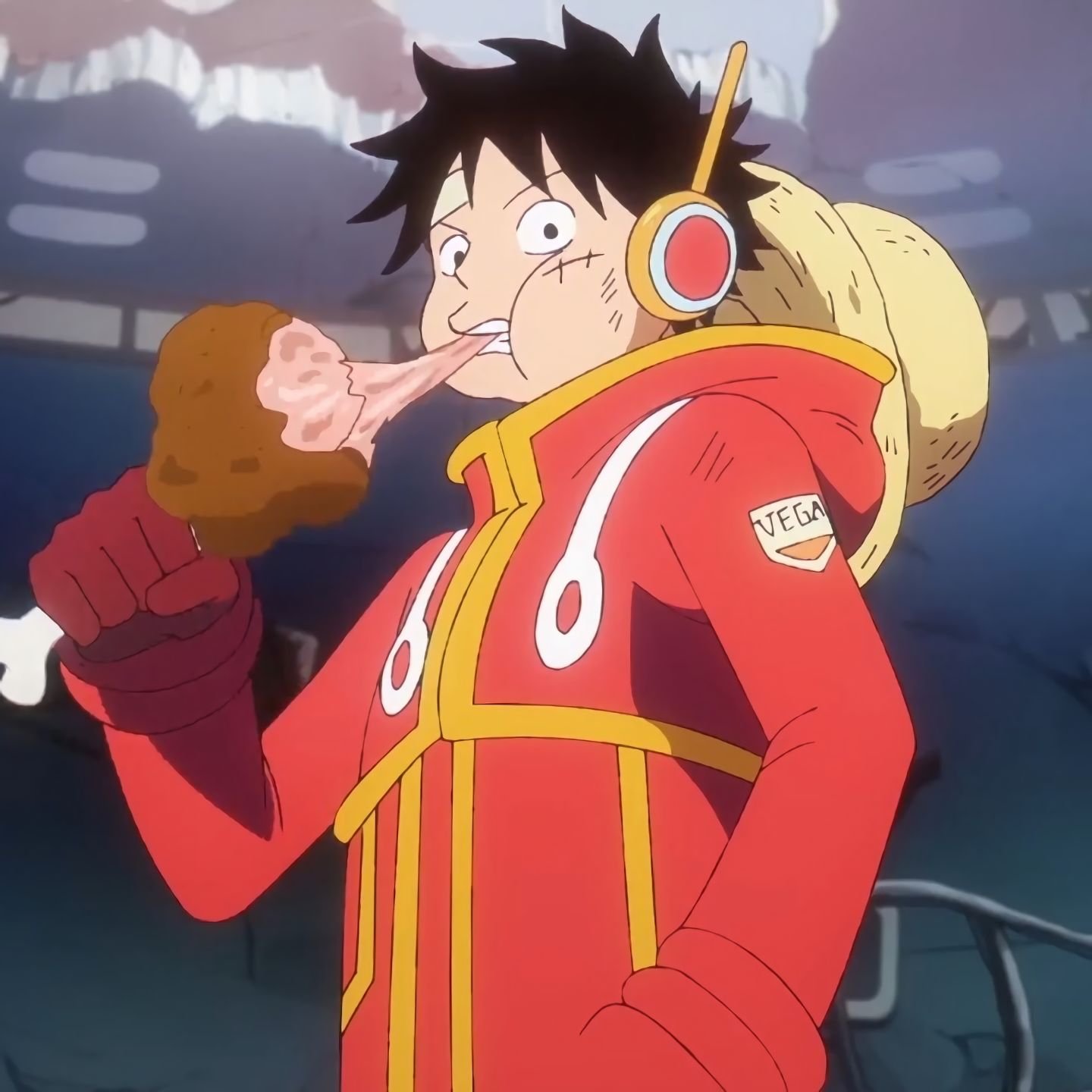 Goofy luffy pfp biting giant meat snack with joy fits casual friend servers and tiktok