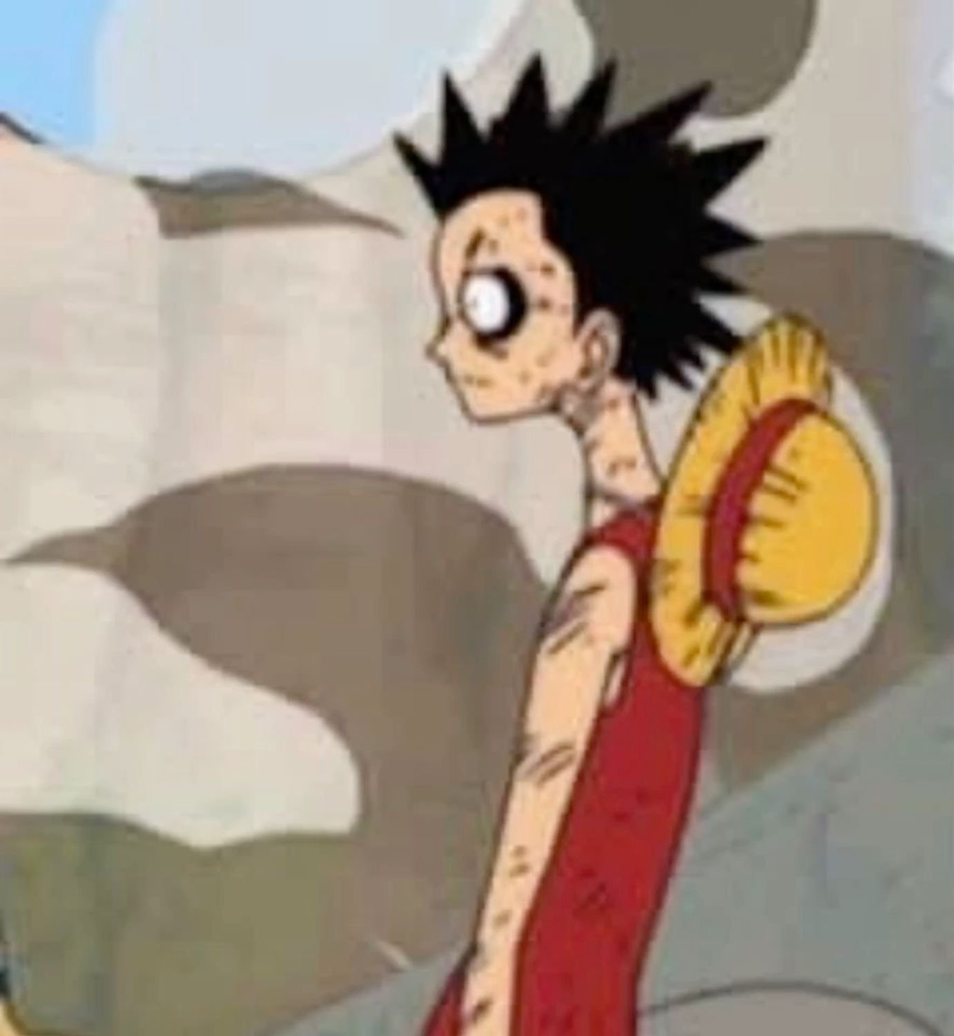 Goofy luffy pfp stretching his rubber face into silly shape great for playful discord icons