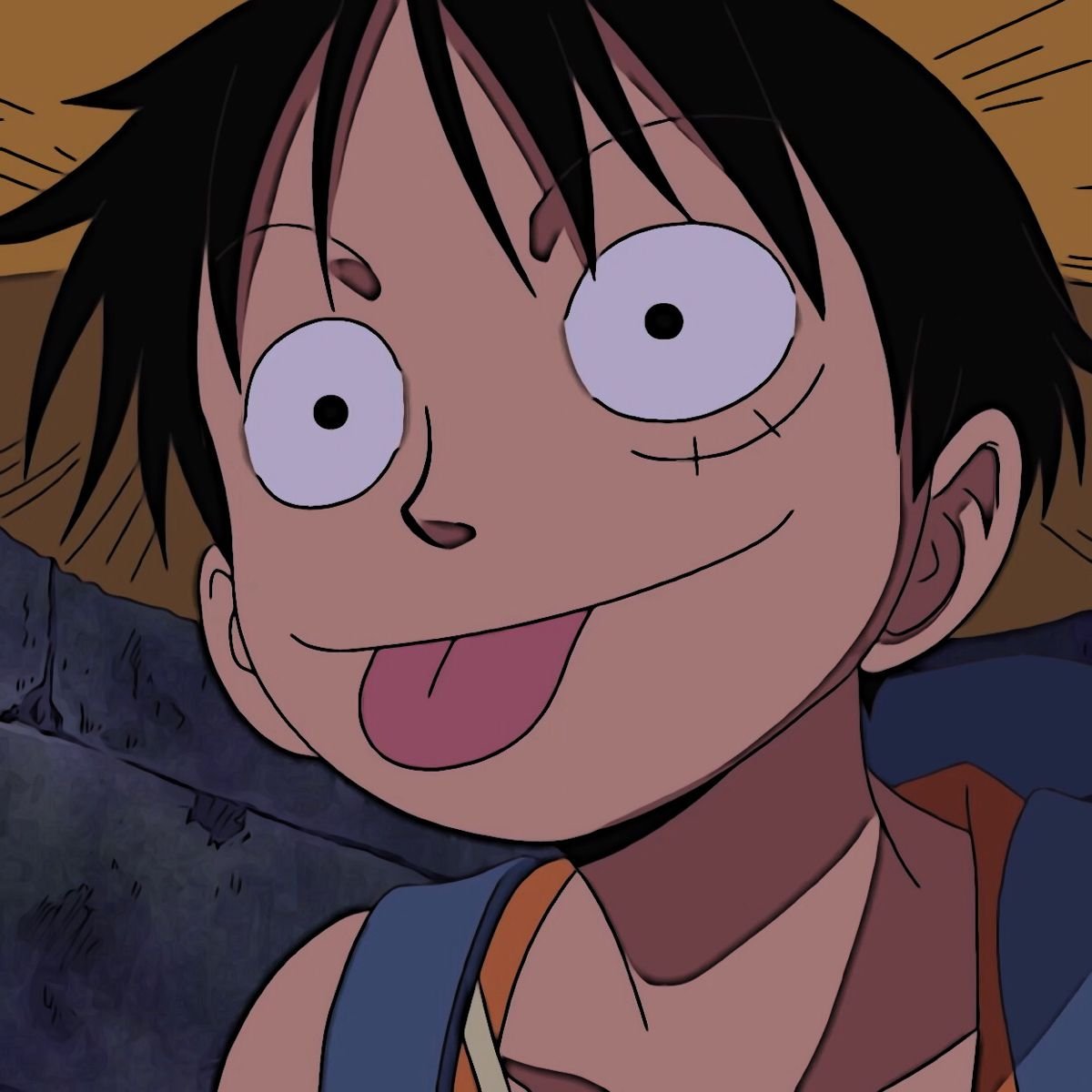 Goofy luffy pfp with tongue out and cross-eyed expression perfect for meme discord servers